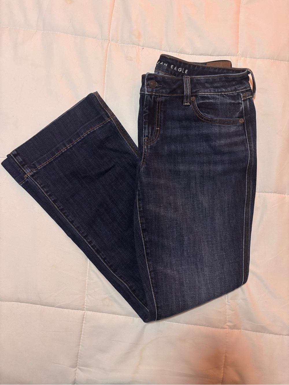 American Eagle Super Low Rise Kick Boot Jeans Dark Wash Stretch 10 Regular